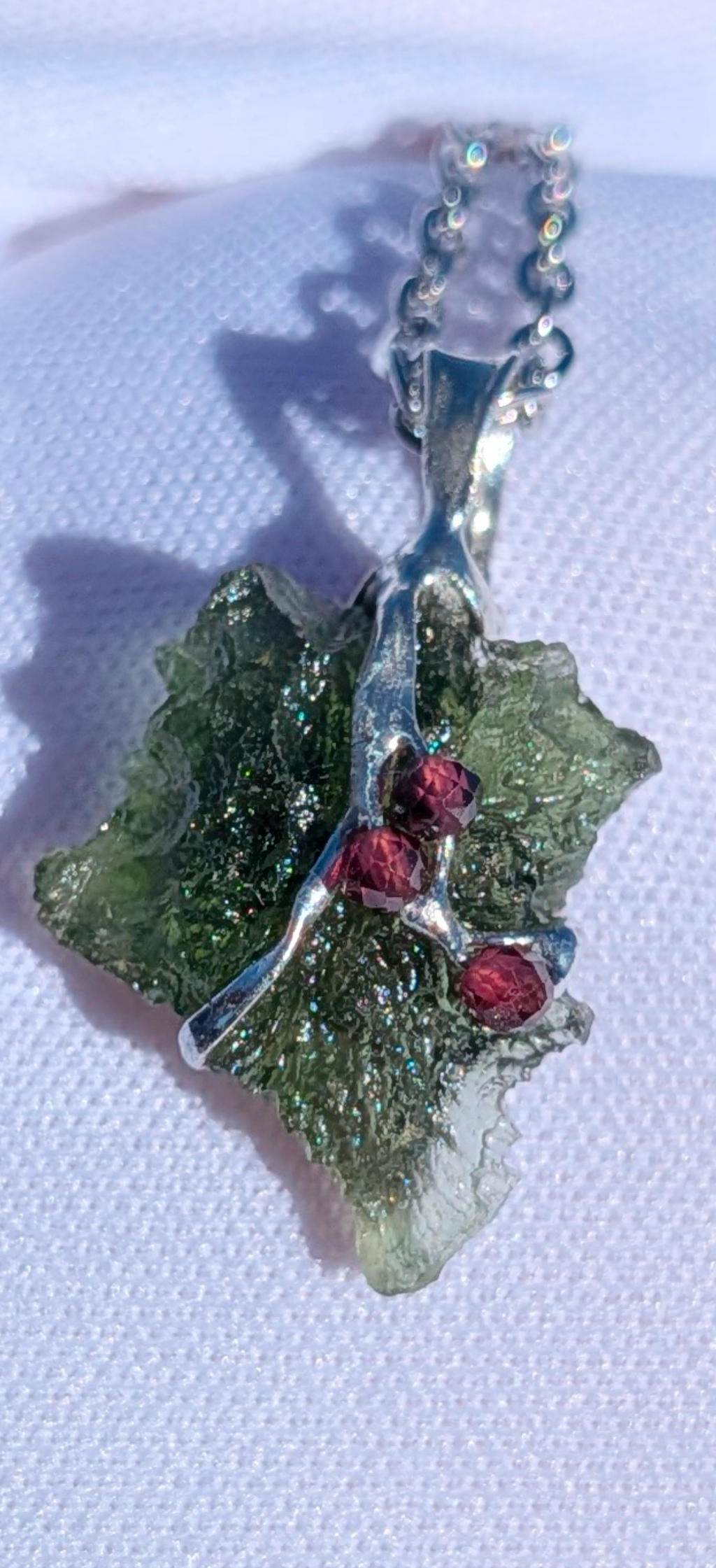 Moldavite Hand-Made Pendant #10 With Bohemian Garnets - 1.8g