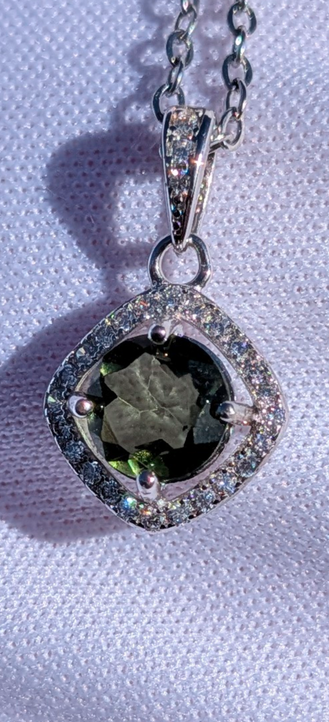 Silver Faceted Moldavite Pendant #11 With CZ Crystals - 5ct