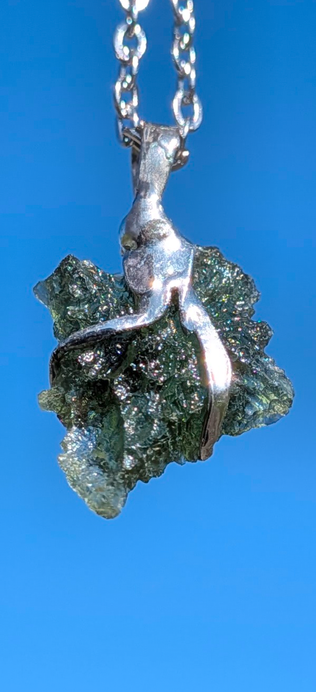 Moldavite Hand-Made Pendant #10 With Bohemian Garnets - 1.8g