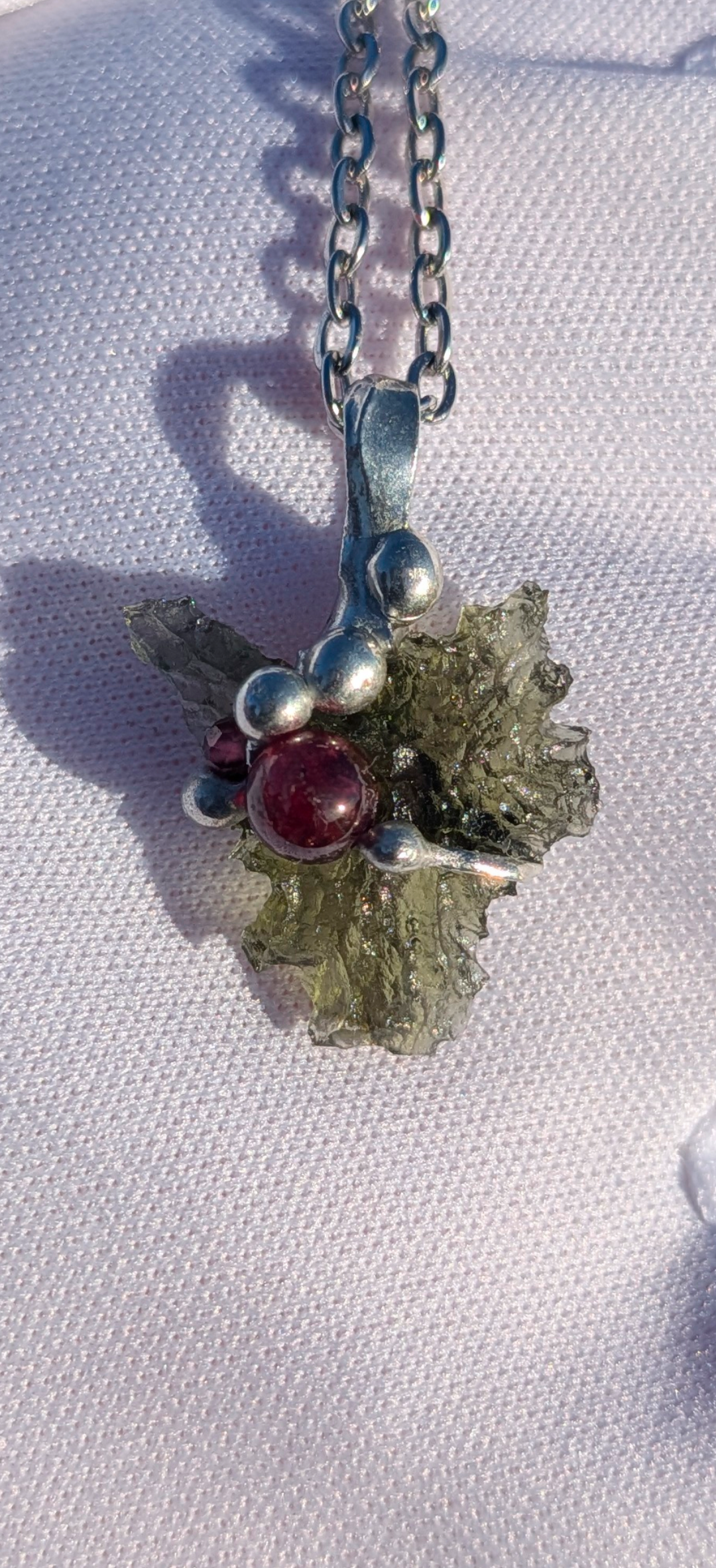 Moldavite Hand-Made Pendant #22 - With Bohemian Garnet - 2.71g
