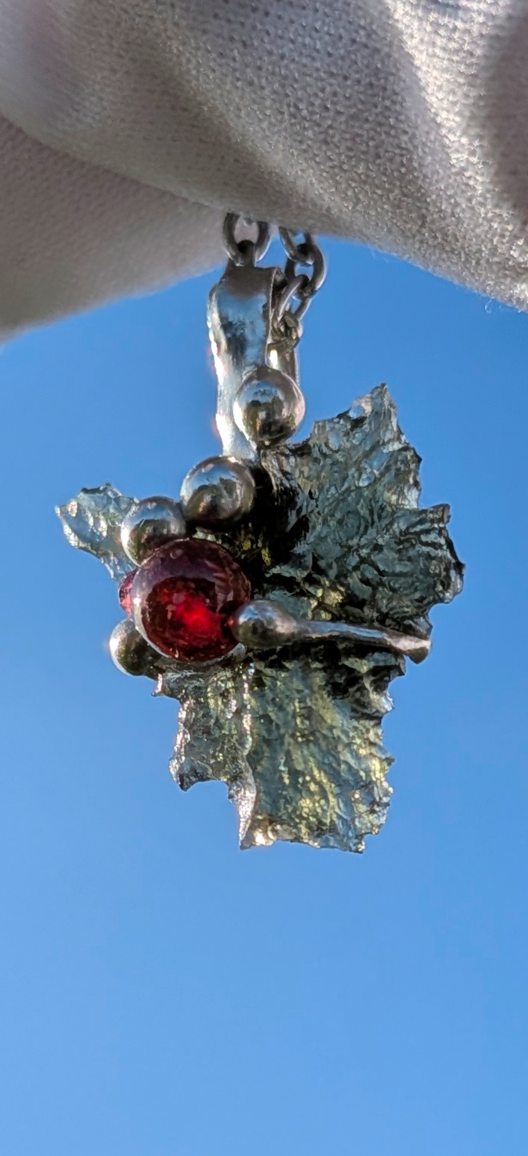 Moldavite Hand-Made Pendant #22 - With Bohemian Garnet - 2.71g