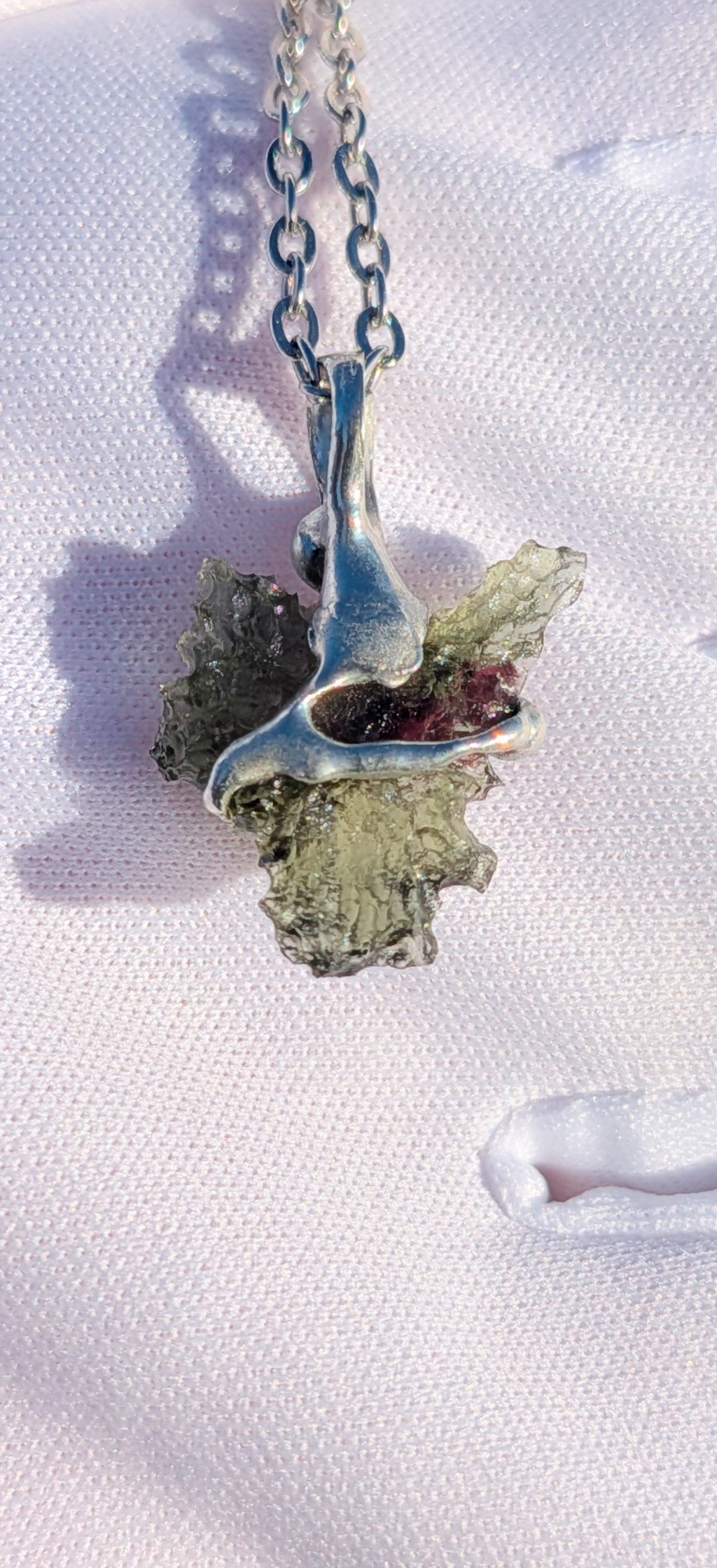 Moldavite Hand-Made Pendant #22 - With Bohemian Garnet - 2.71g