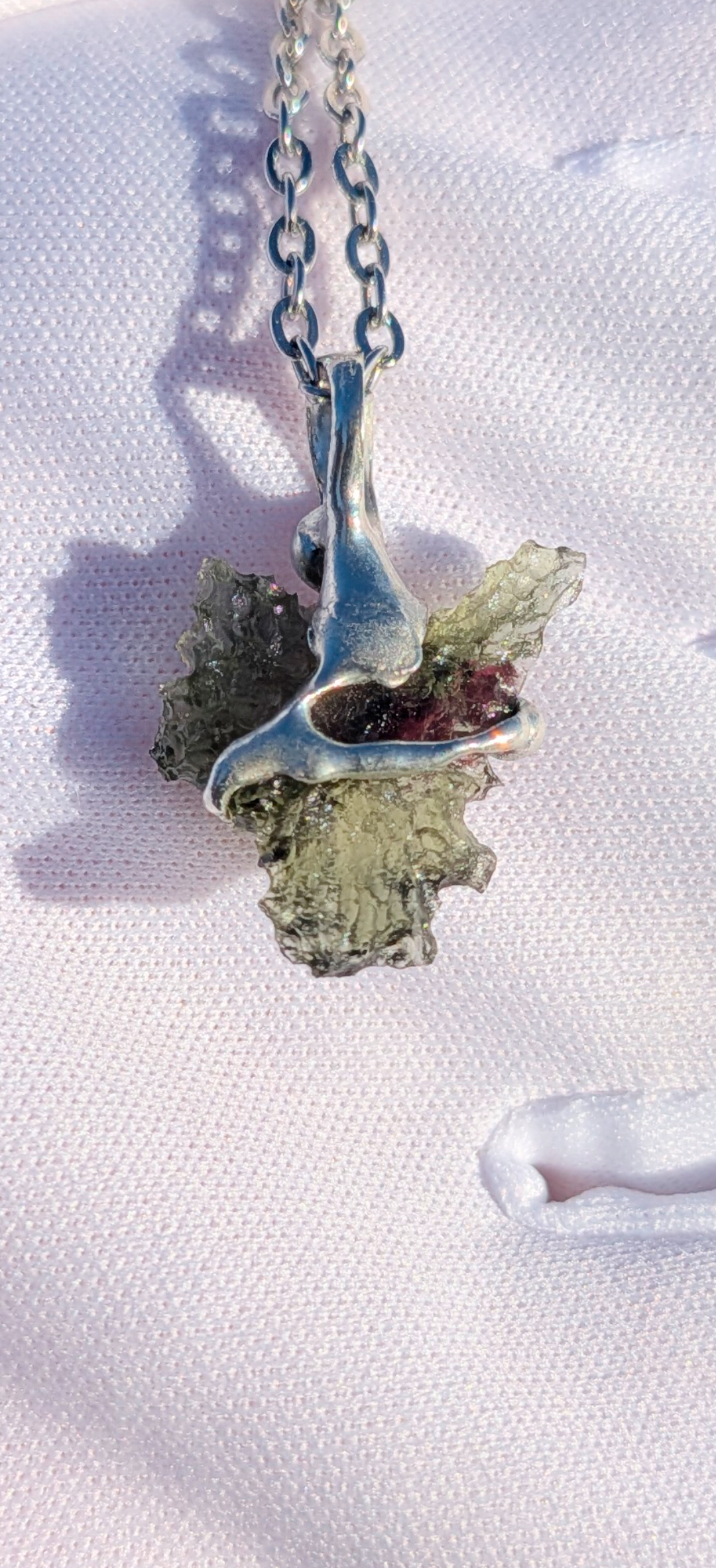 Moldavite Hand-Made Pendant #22 - With Bohemian Garnet - 2.71g
