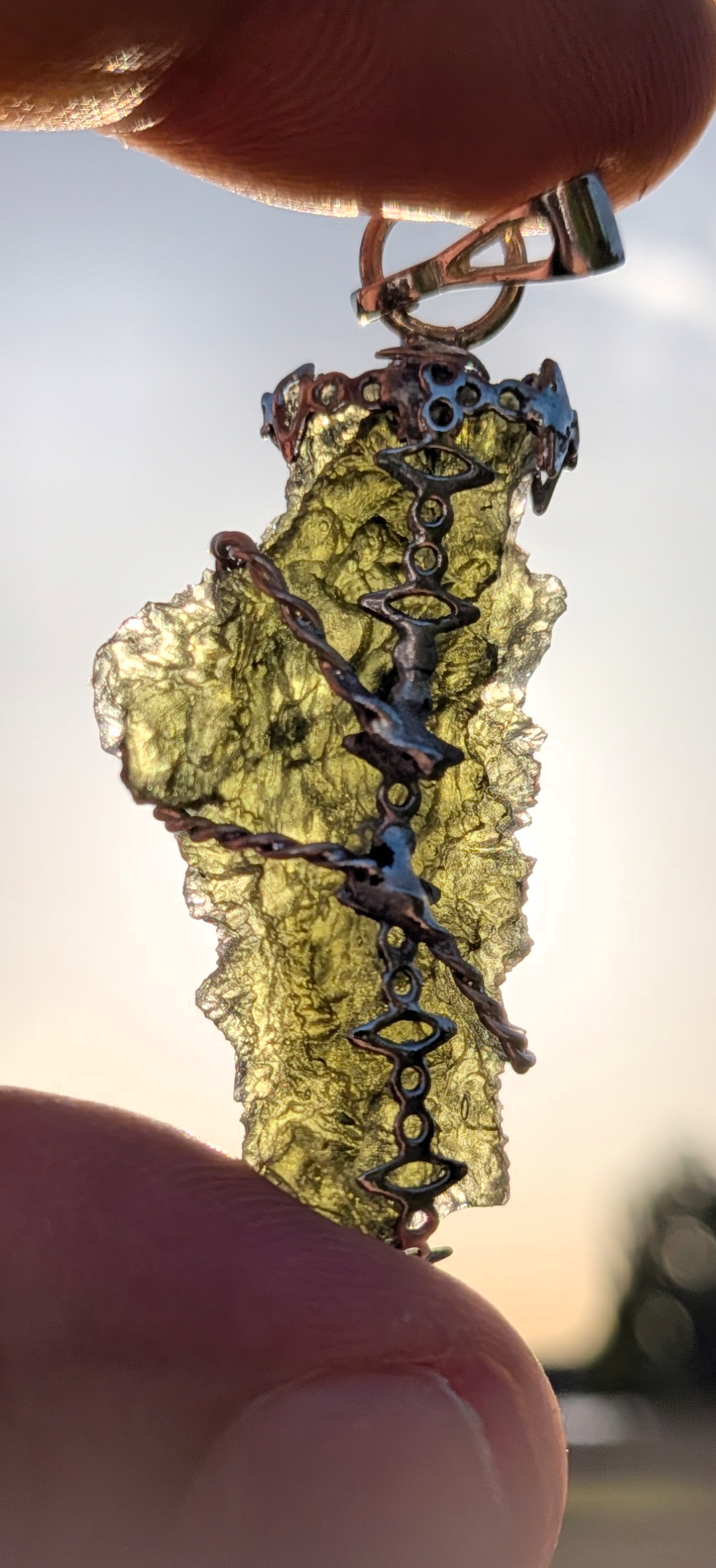 Moldavite Rope Tied Pendant - Nesmen 6.83g - 925 Silver #28