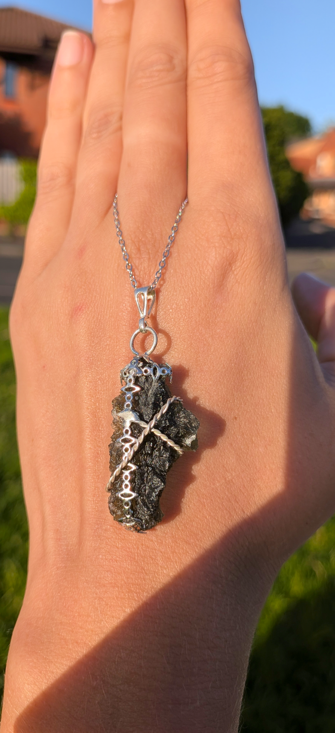 Moldavite Rope Tied Pendant - Nesmen 6.83g - 925 Silver #28