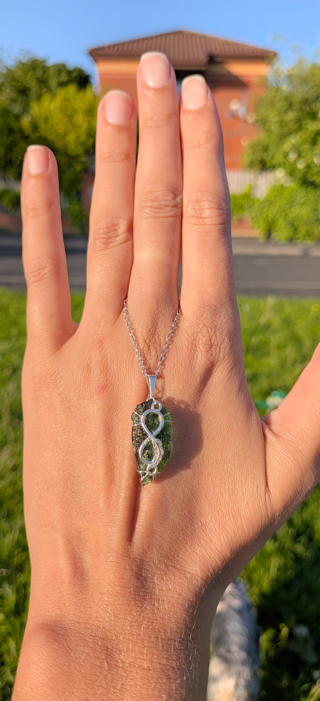 Moldavite Infinity Feather Pendant - Nesmen 2.1g - 925 Silver #32
