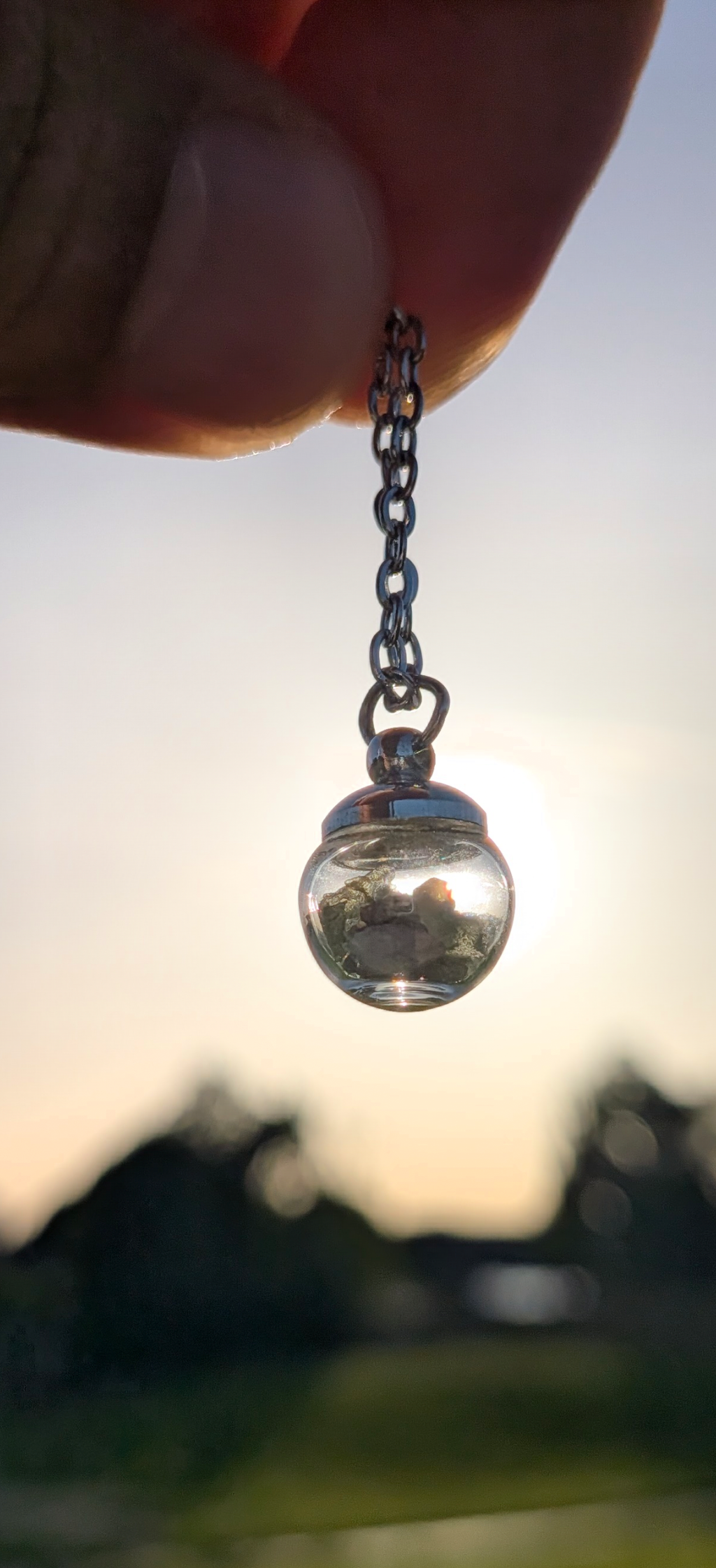 Small Bauble Pendant WIth Tiny Modavites In Mother Soil, Chain #35