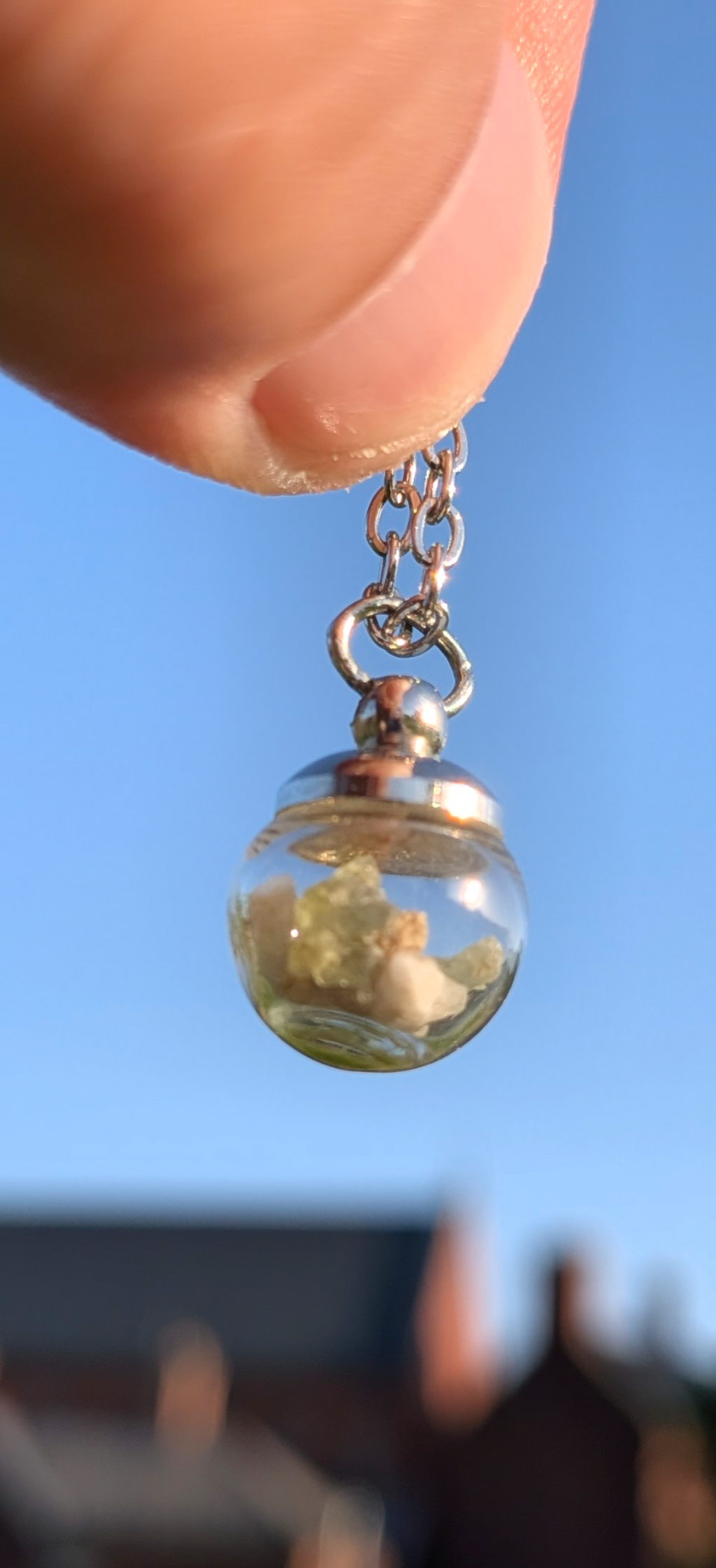 Small Bauble Pendant WIth Tiny Modavites In Mother Soil, Chain #35