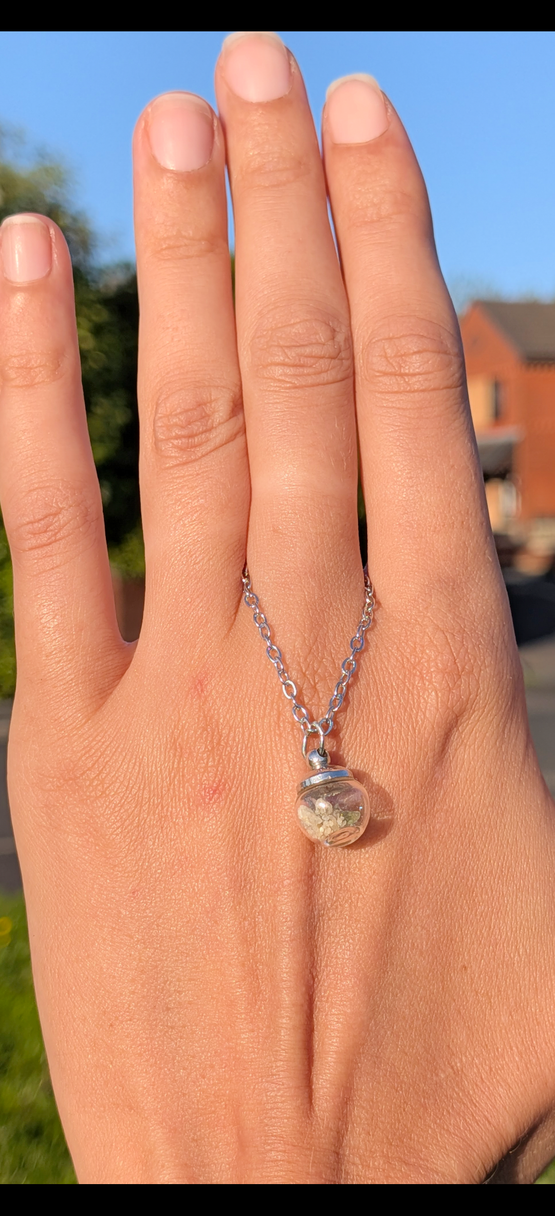 Small Bauble Pendant WIth Tiny Modavites In Mother Soil, Chain #35