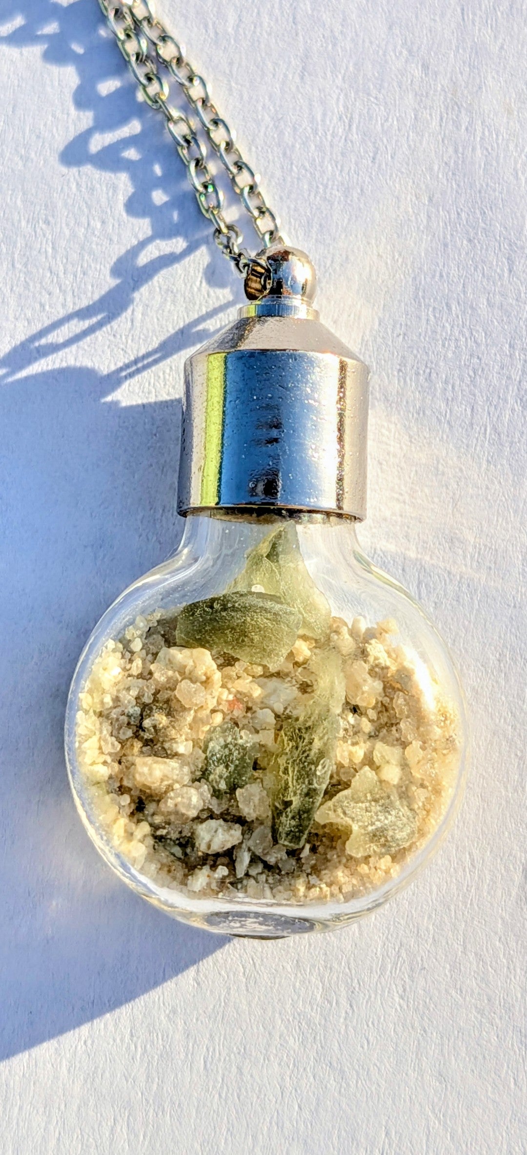 Bulb Pendant With Tiny Moldavite Pieces In Mother Soil, Chain #36