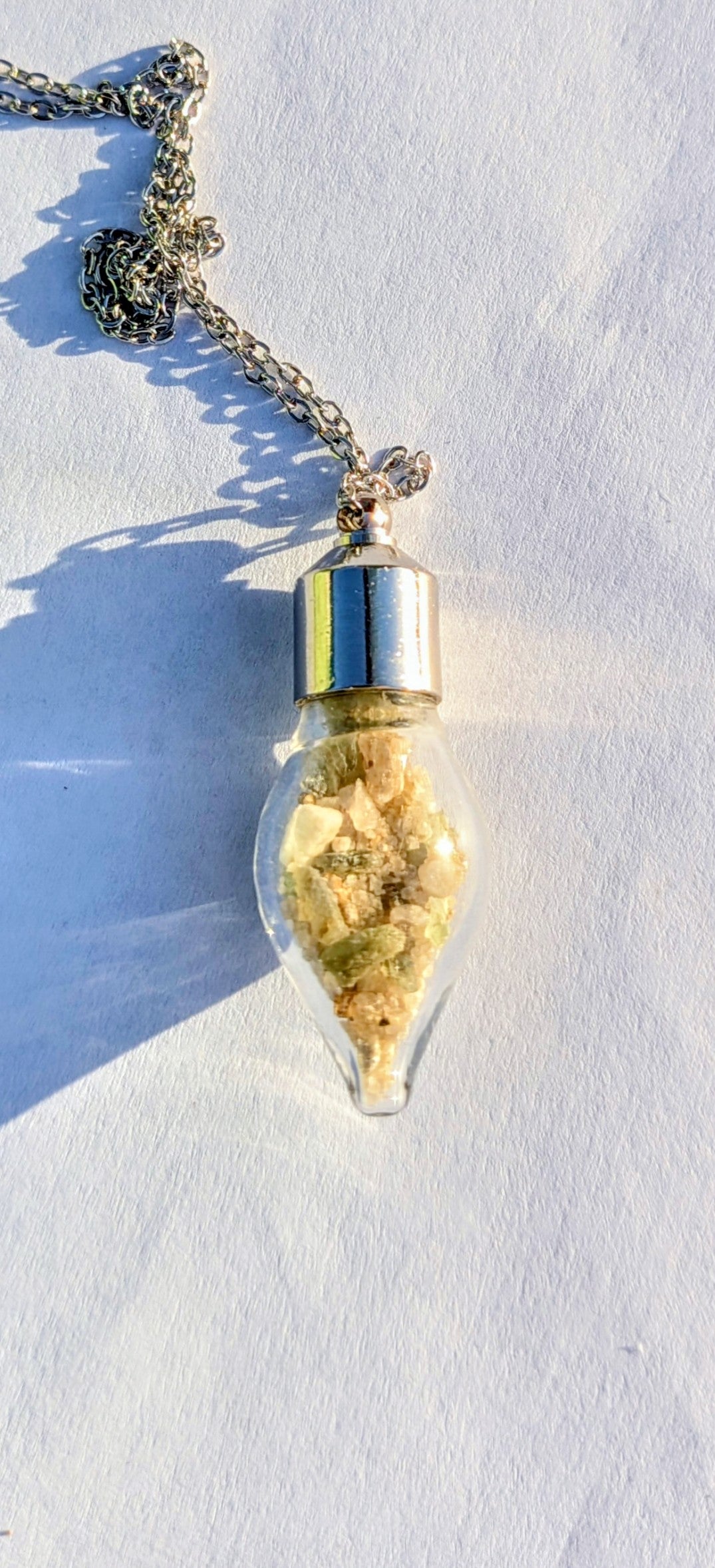 Drop Bauble Pendant With Tiny Moldavites In Mother Soil, Chain #39