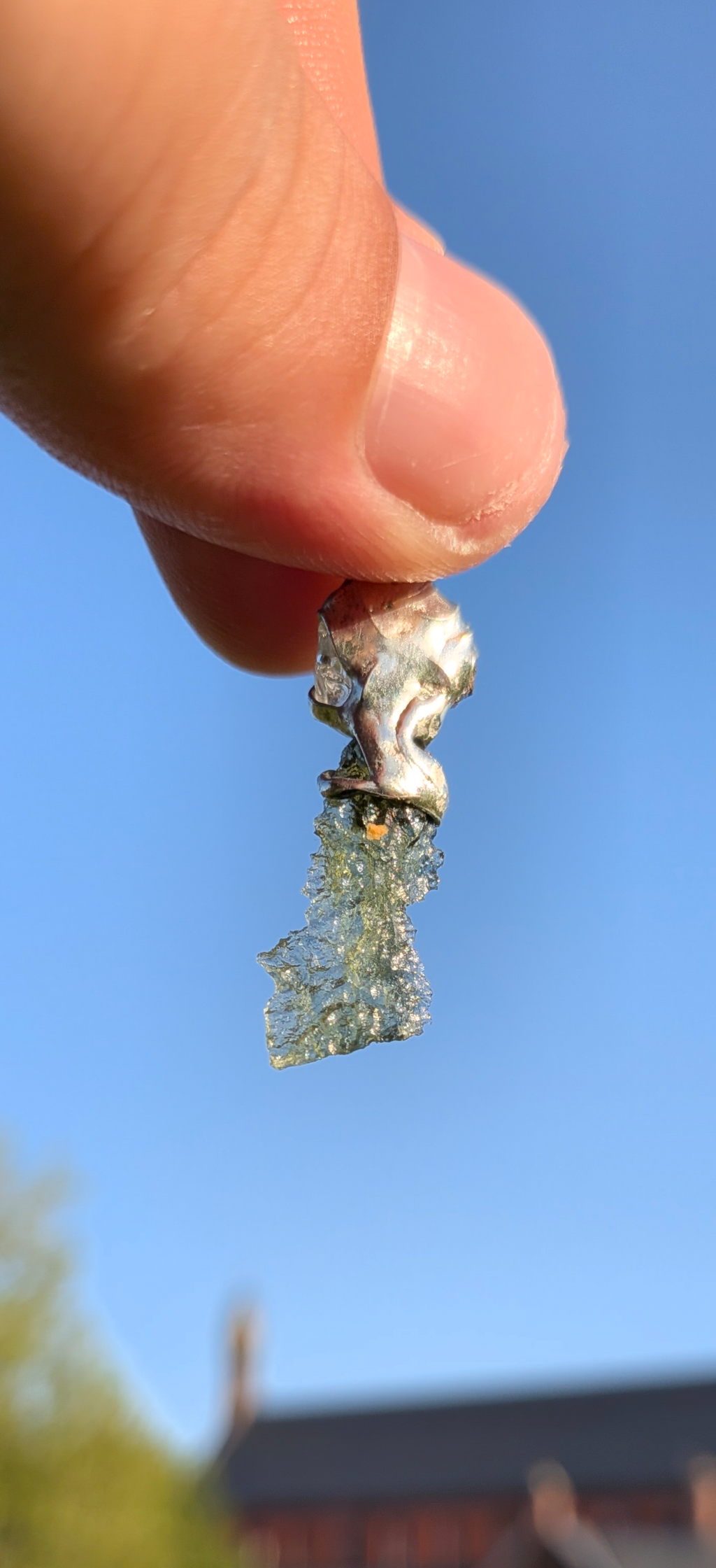 Moldavite, Herkimer Diamond and Bohemian Garnet Pendant, Chain #41