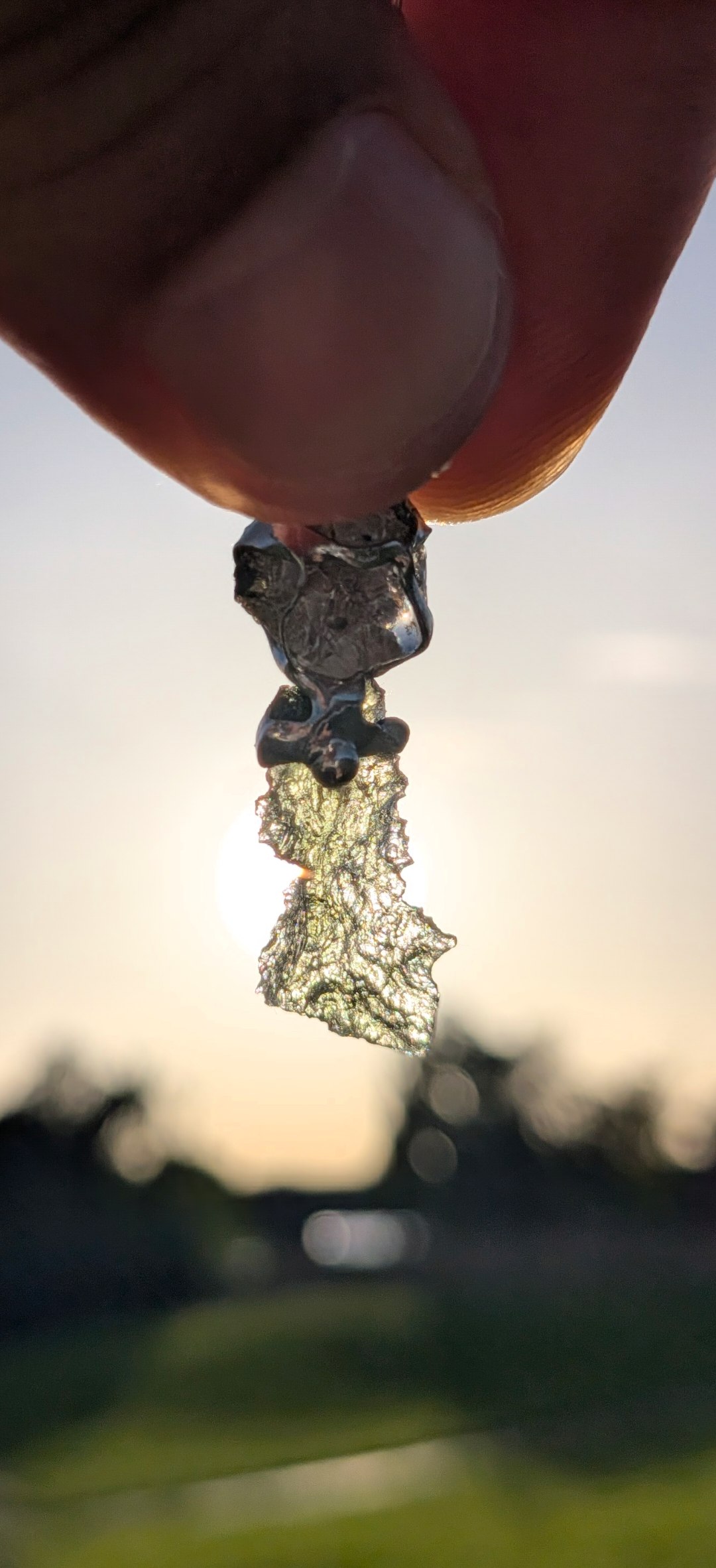 Moldavite, Herkimer Diamond and Bohemian Garnet Pendant, Chain #41