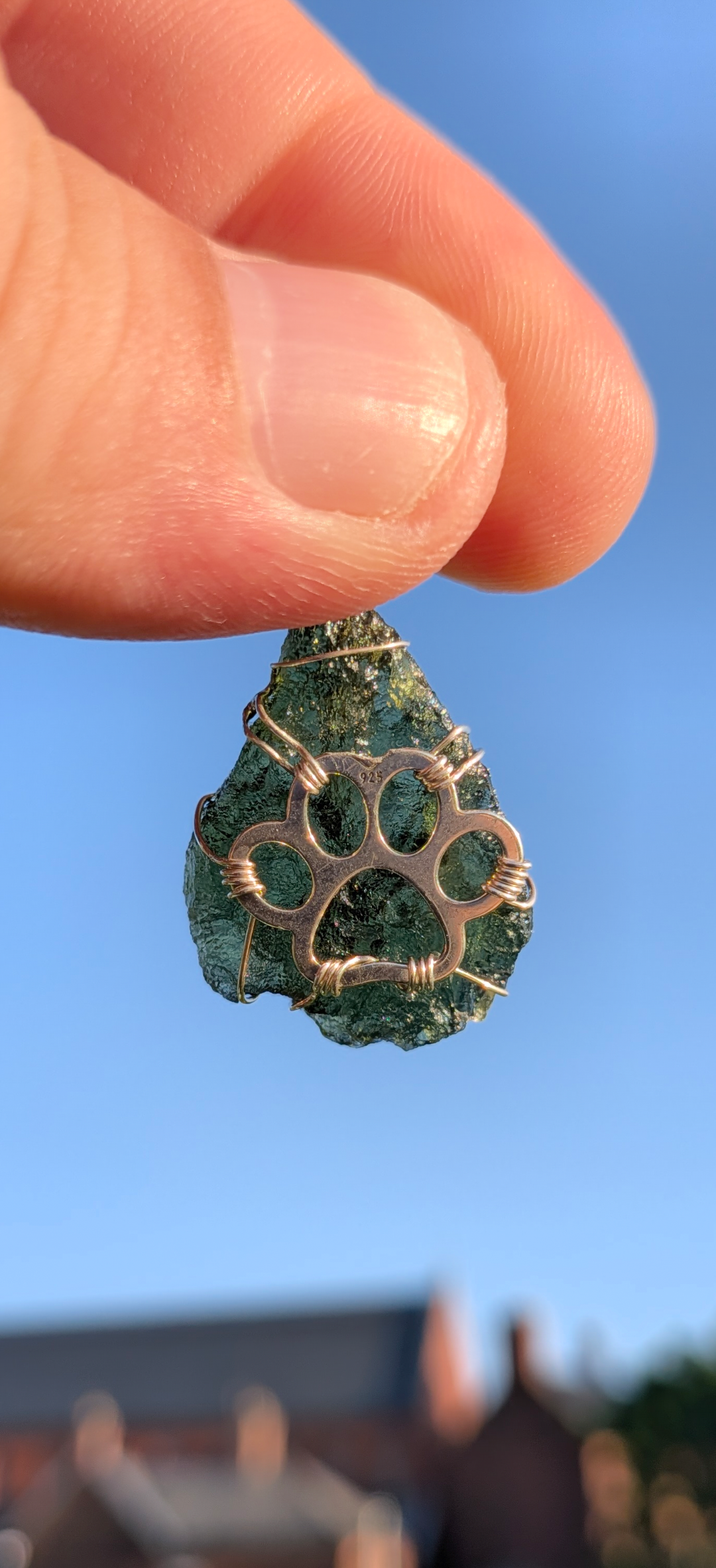 Moldavite With 925 Silver Paw Pendant, Marouskovo Pole 3,23g #43