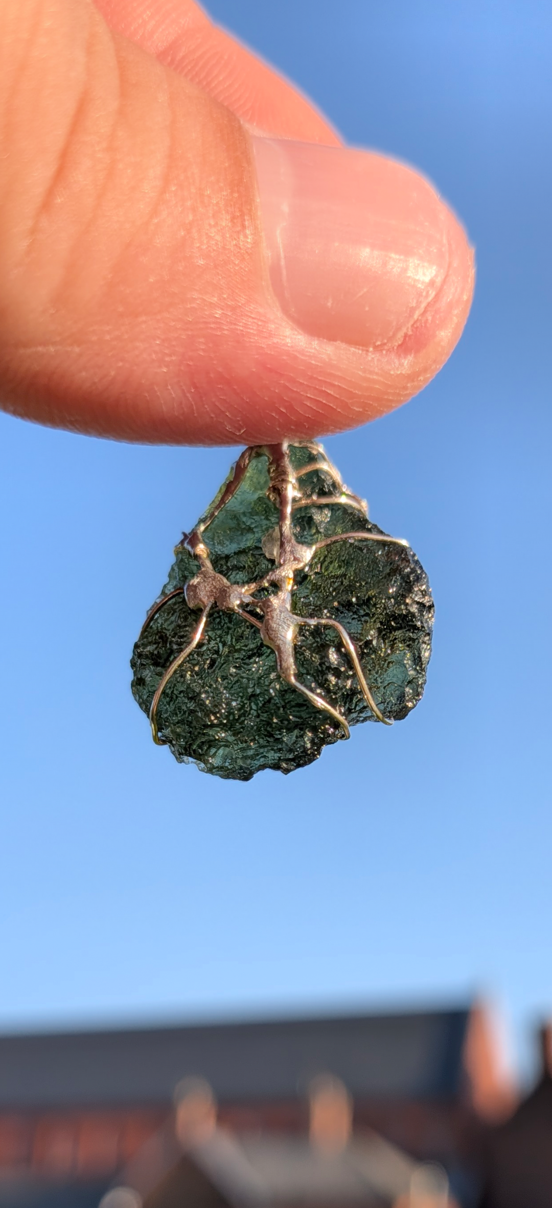 Moldavite With 925 Silver Paw Pendant, Marouskovo Pole 3,23g #43