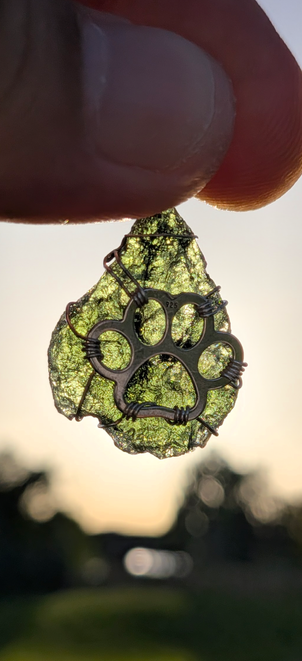 Moldavite With 925 Silver Paw Pendant, Marouskovo Pole 3,23g #43