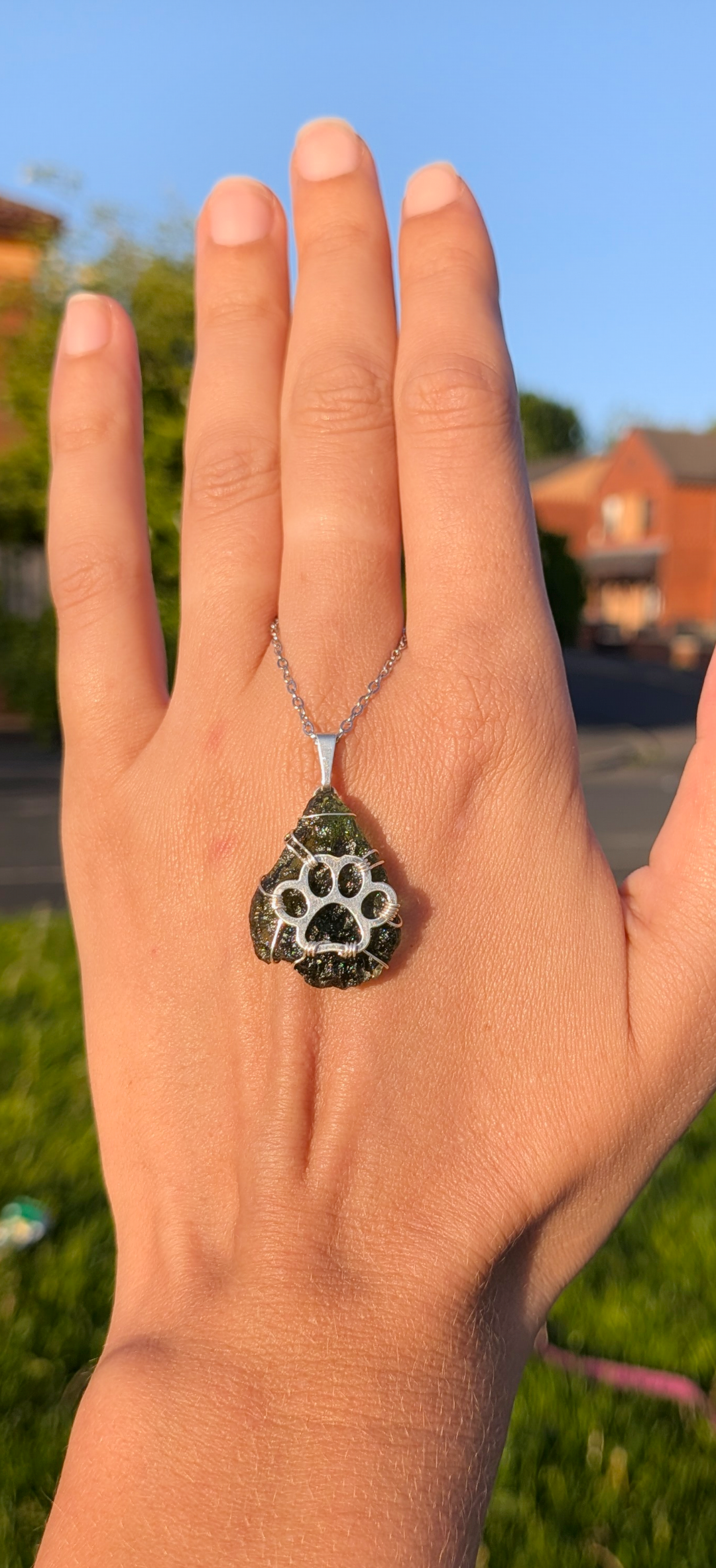 Moldavite With 925 Silver Paw Pendant, Marouskovo Pole 3,23g #43