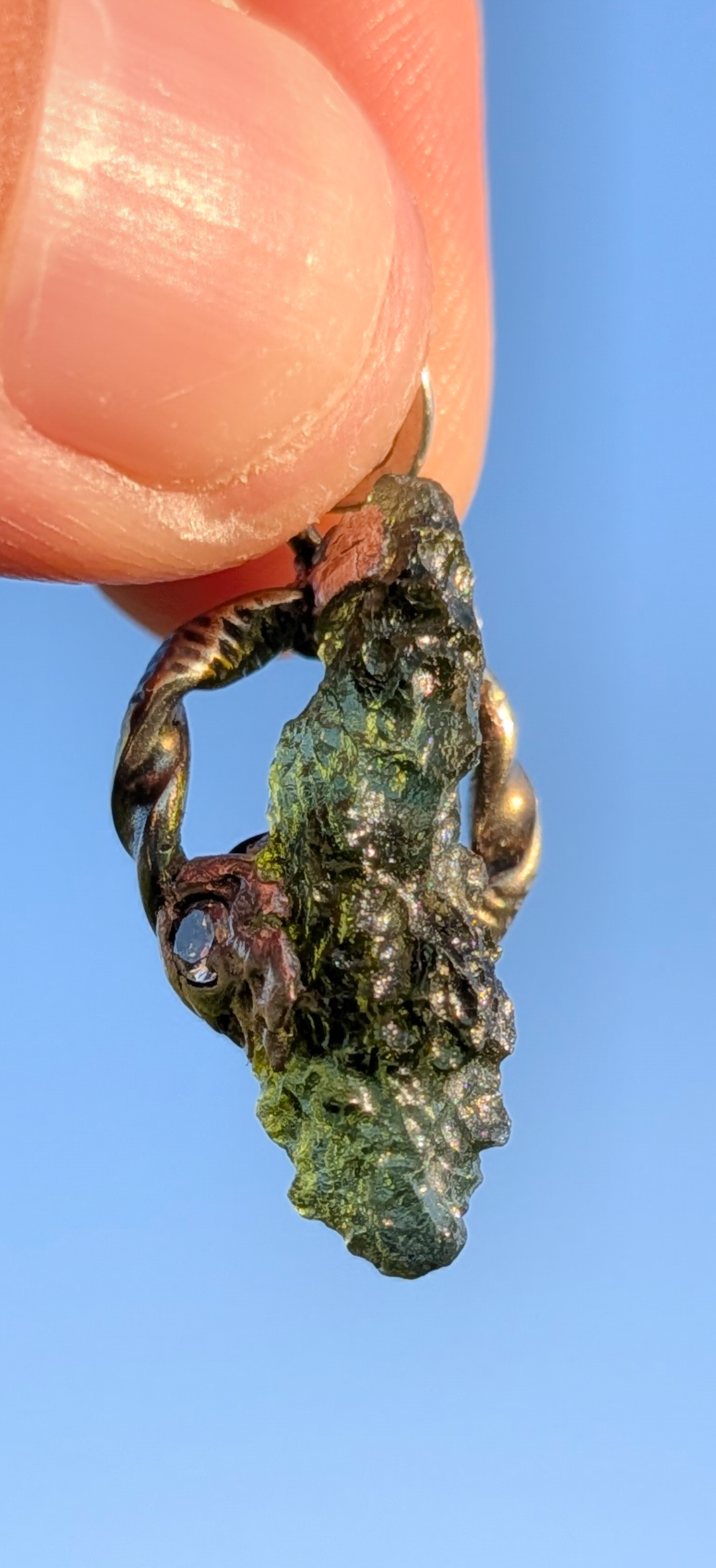 Celtic Style Moldavite Pendant With Faceted Garnet And Cubic Zirconia Crystals #46