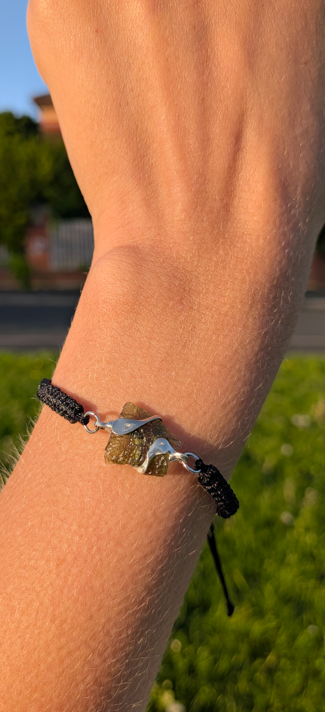 Fabric Bracelet With A Moldavite From Chlum 0,7g #48
