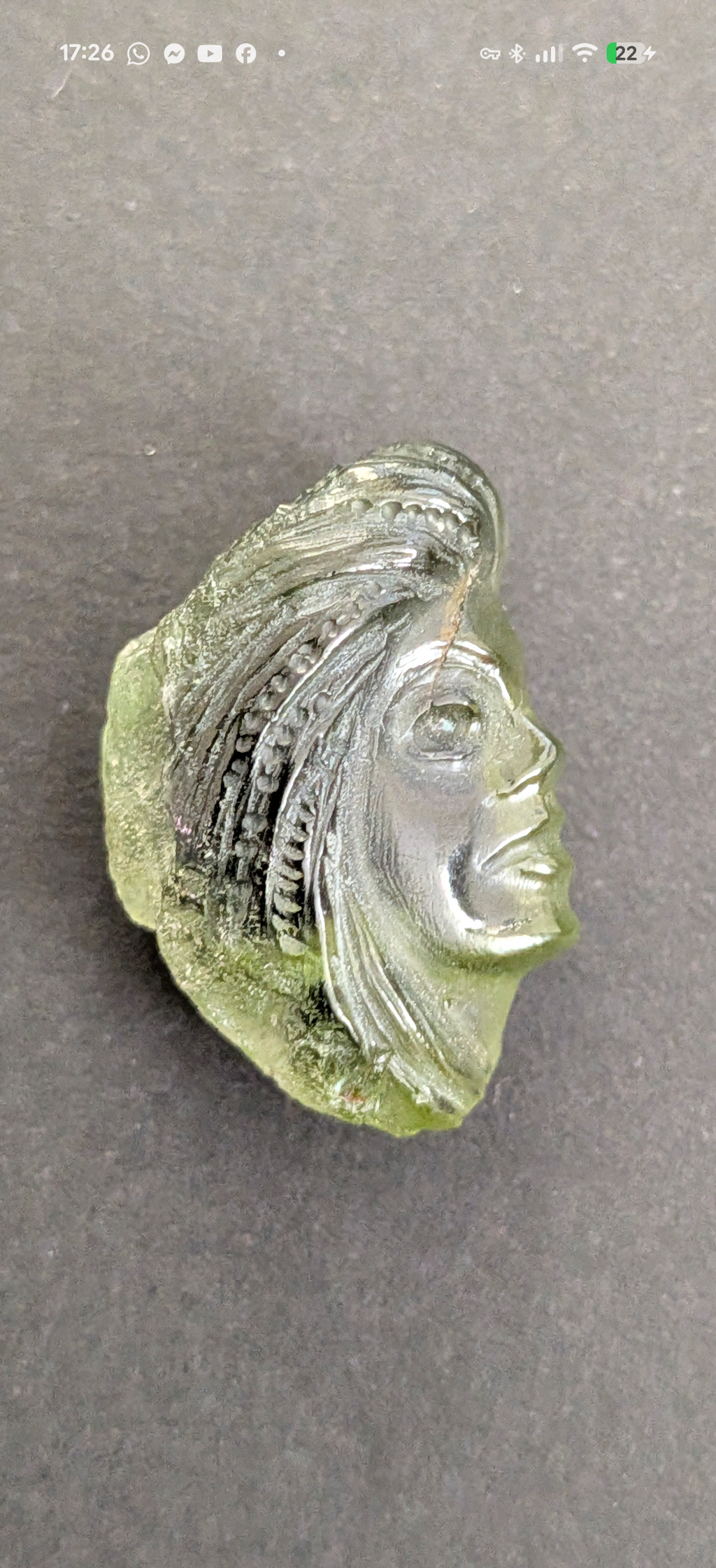 Moldavite Art-Glyptic - Ancient Face #76 - 4.94g