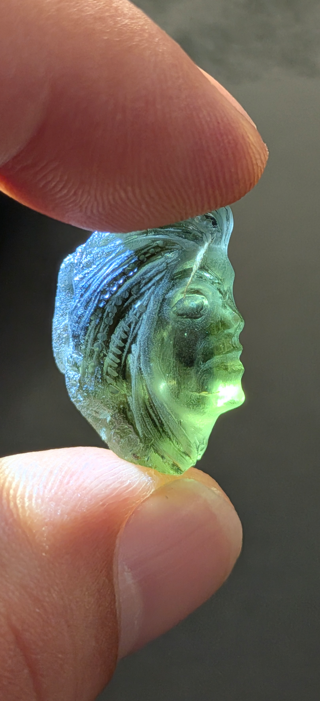 Moldavite Art-Glyptic - Ancient Face #76 - 4.94g