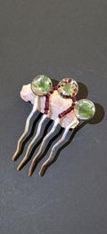 Hair Comb Brooch With Moldavites and Bohemian Garnets #3
