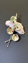 Hair Clip Brooch With Moldavites, Clear Crystals and Bohemian Garnets #2