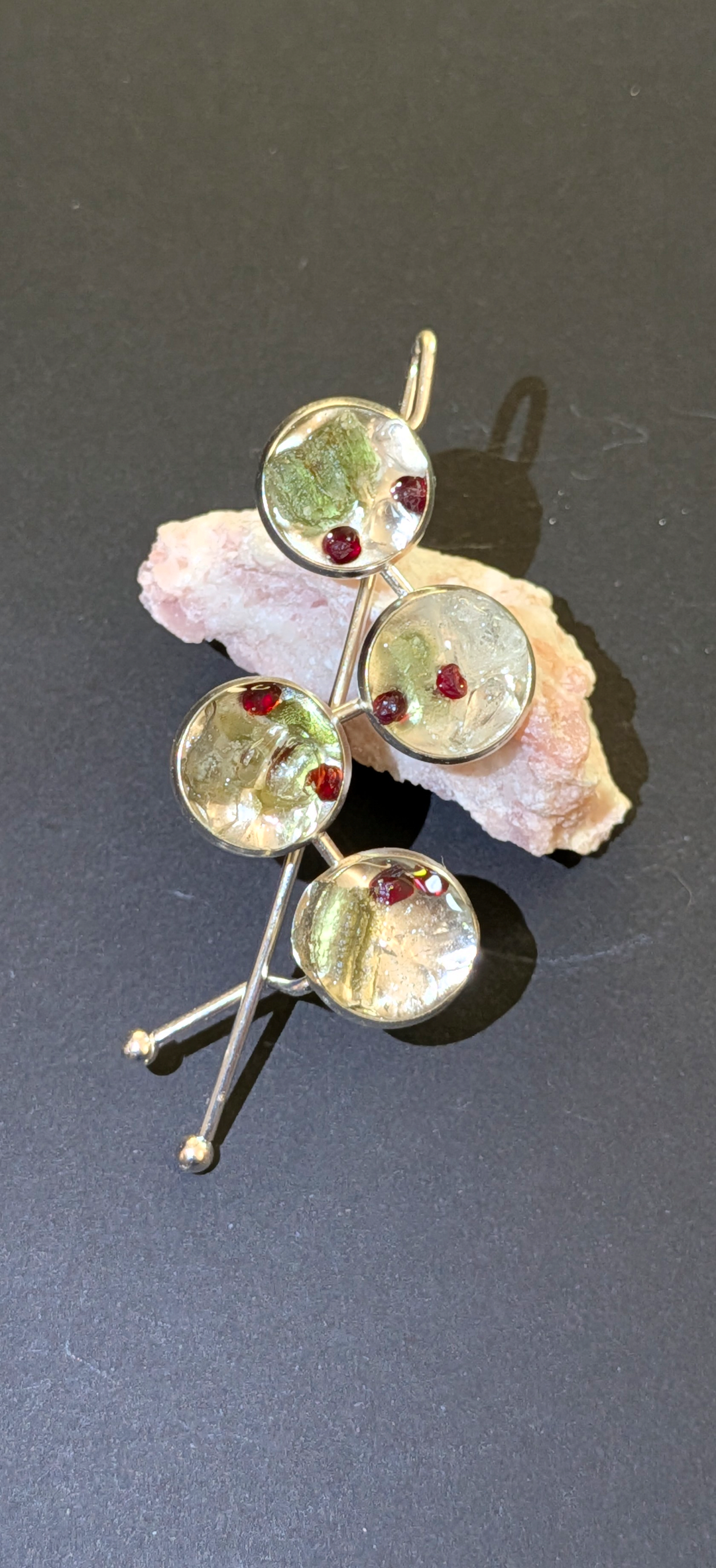 Hair Clip Brooch With Moldavites, Clear Crystals and Bohemian Garnets #2