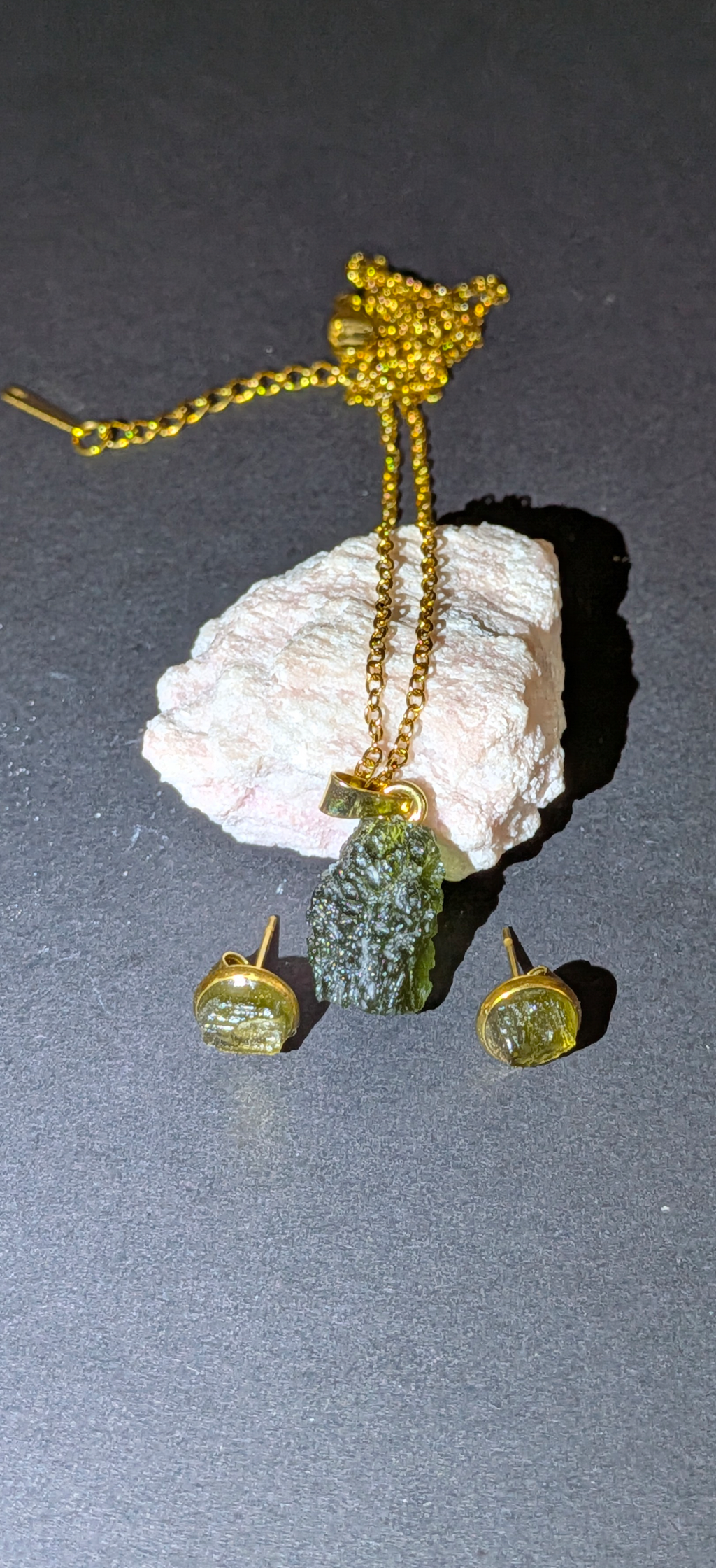 Moldavite Hand-Made Pendant #5 and Earrings Set - 1.79g+0.87g