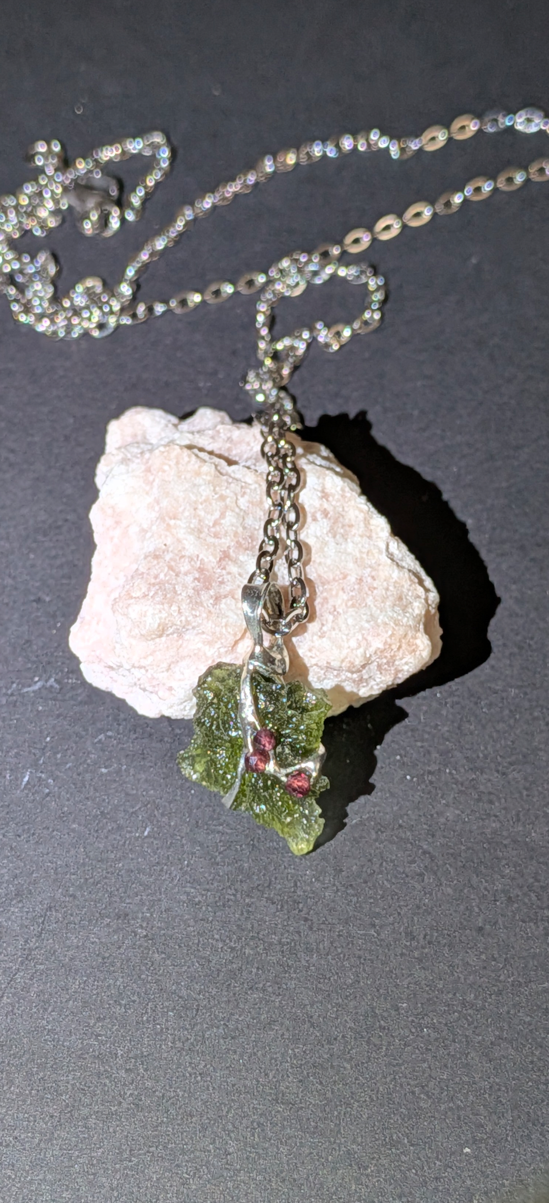 Moldavite Hand-Made Pendant #10 With Bohemian Garnets - 1.8g