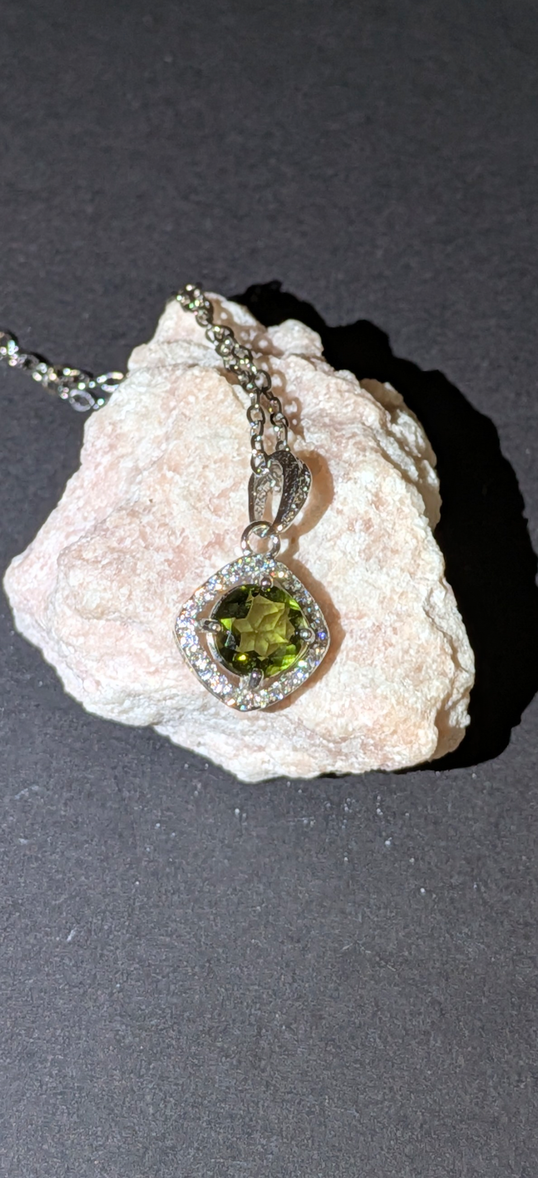 Silver Faceted Moldavite Pendant #11 With CZ Crystals - 5ct