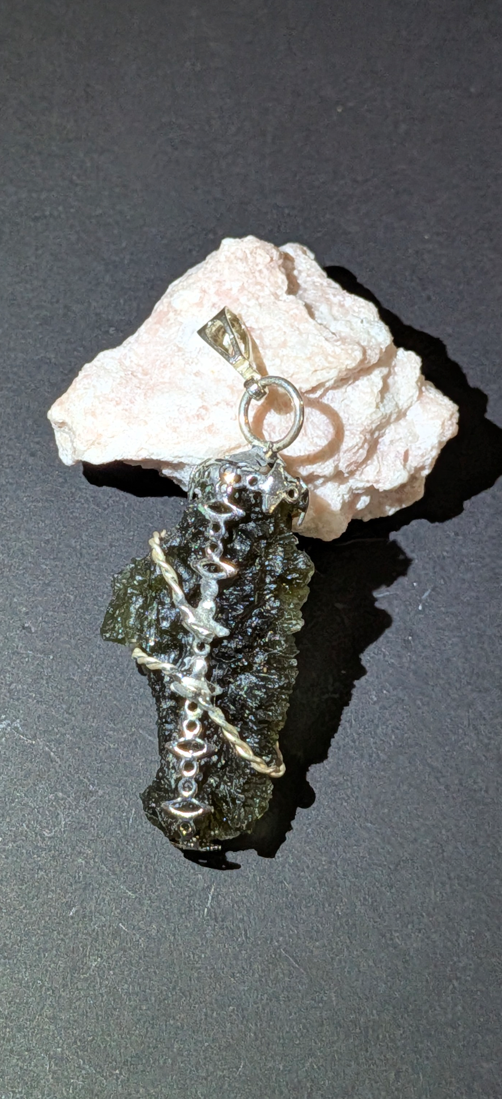 Moldavite Rope Tied Pendant - Nesmen 6.83g - 925 Silver #28