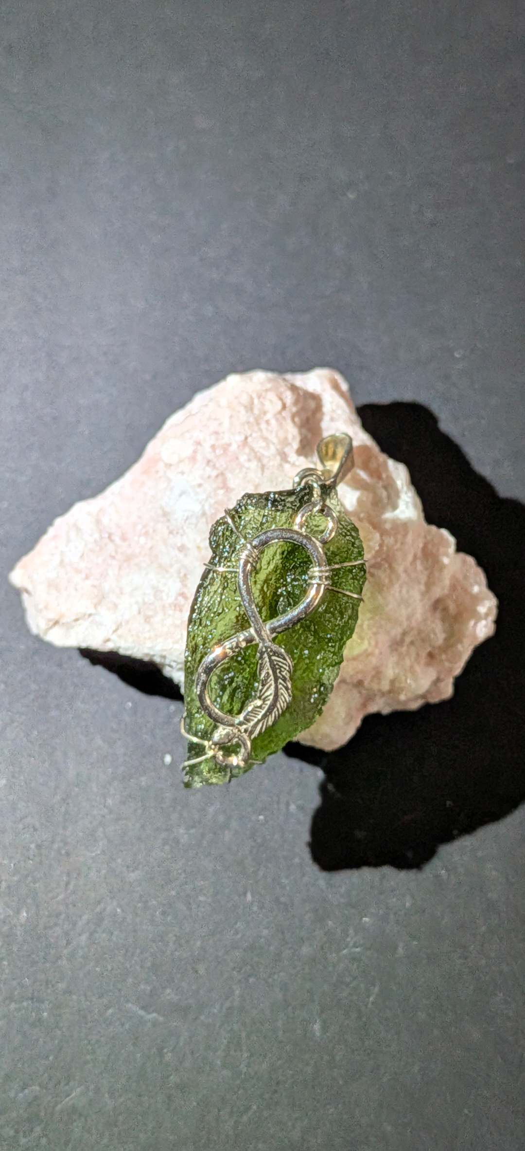 Moldavite Infinity Feather Pendant - Nesmen 2.1g - 925 Silver #32