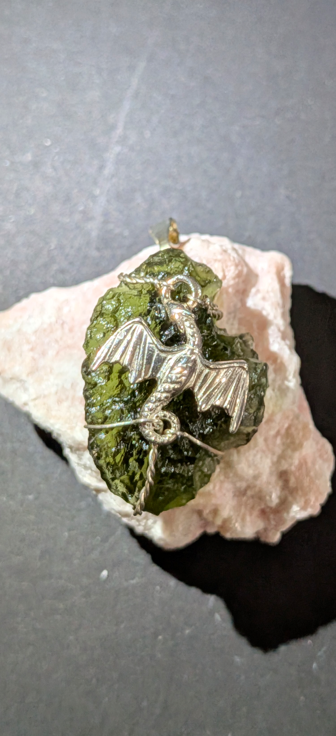 Moldavite Dragon Pendant - Marouskovo Pole - 925 Silver 3.74g #34