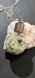 Bulb Pendant With Tiny Moldavite Pieces In Mother Soil, Chain #36