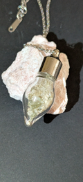 Drop Bauble Pendant With Tiny Moldavites In Mother Soil, Chain #39