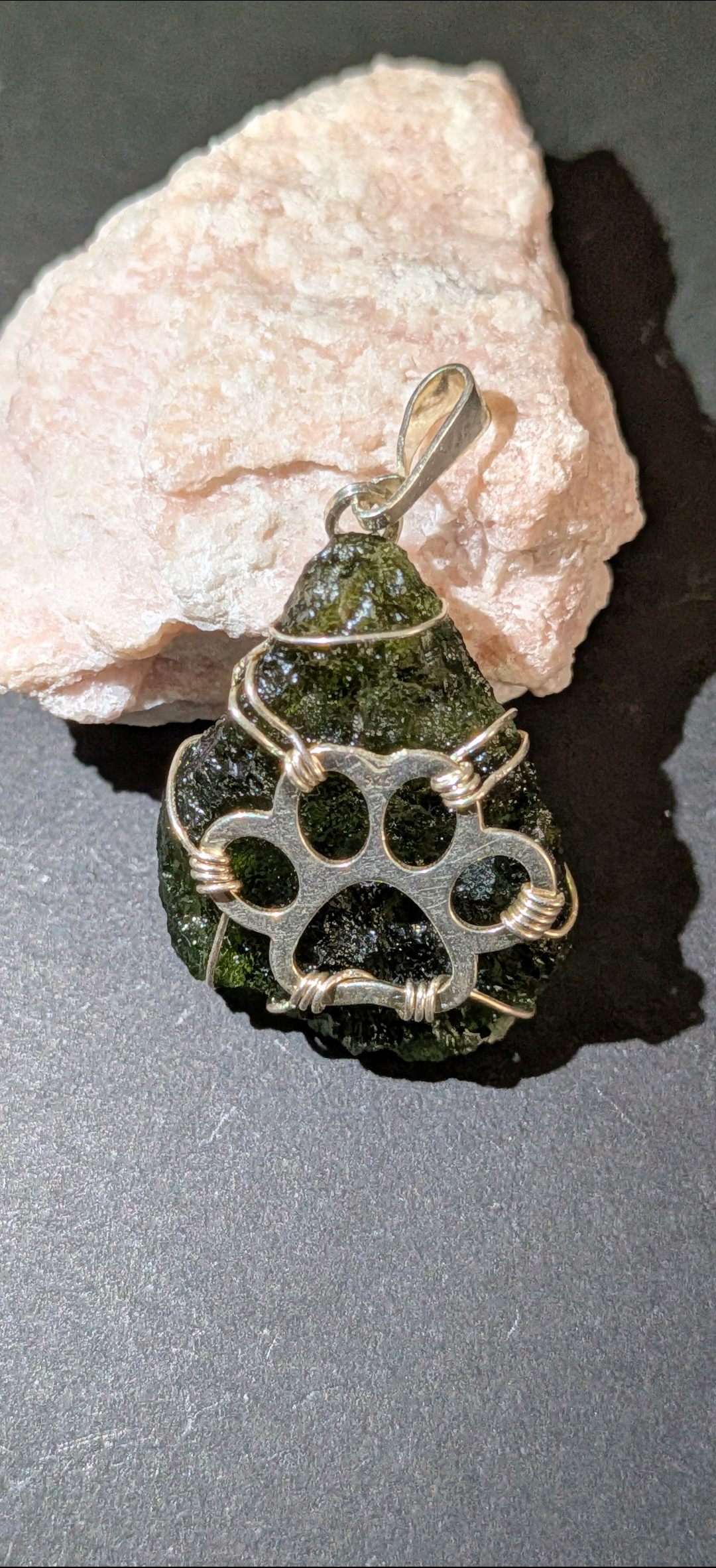 Moldavite With 925 Silver Paw Pendant, Marouskovo Pole 3,23g #43