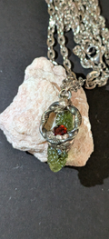 Celtic Style Moldavite Pendant With Faceted Garnet And Cubic Zirconia Crystals #46