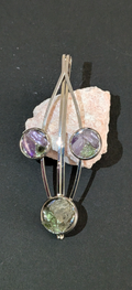 Hair Clip Brooch With Moldavites and Amethysts #9