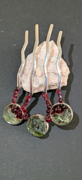 Hair Comb Brooch With Moldavites and Bohemian Garnets #10