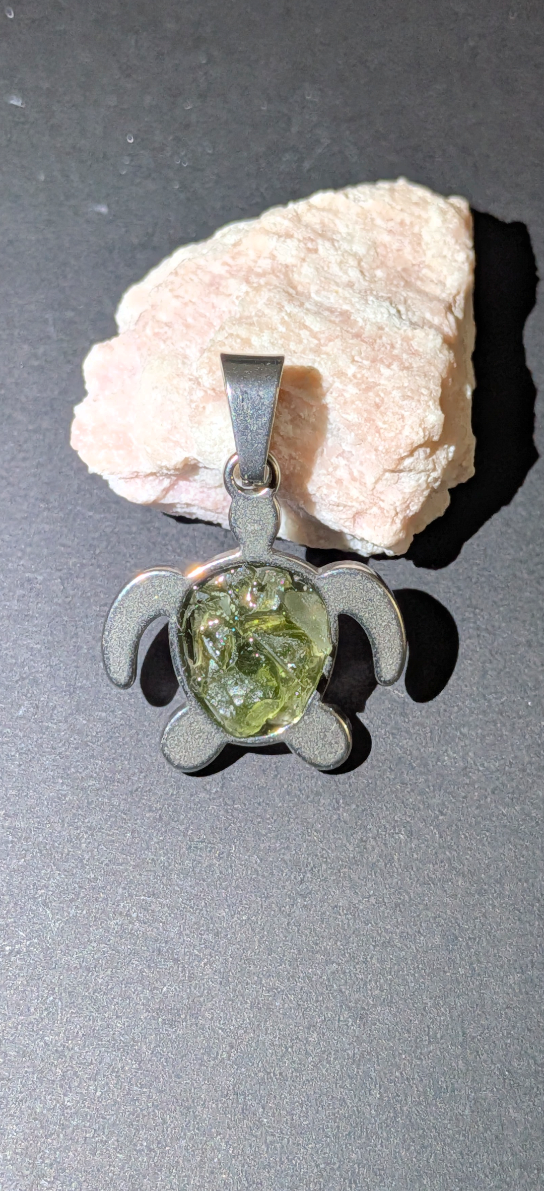 Turtle Pendant With Moldavites #12