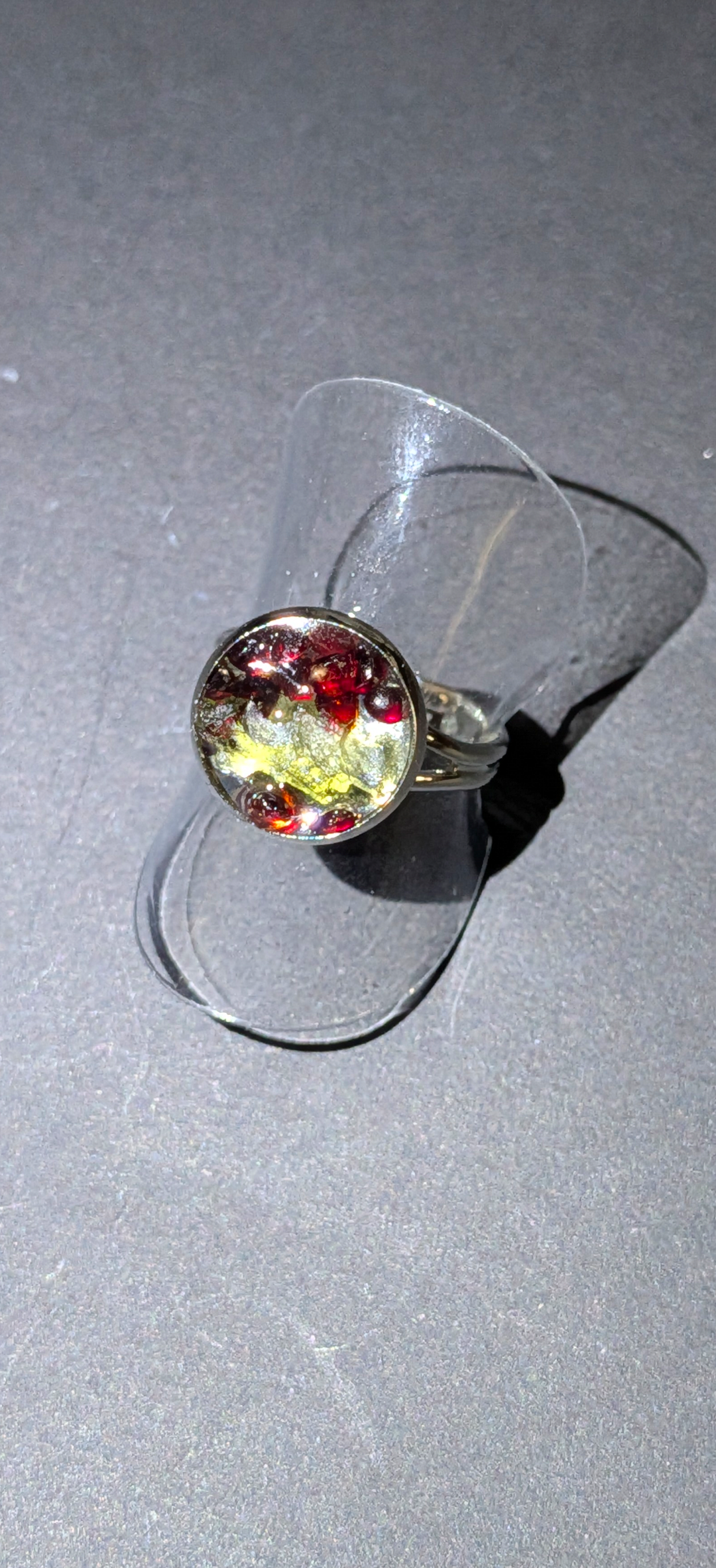 Adjustable Ring With Moldavites And Bohemian Garnets #15