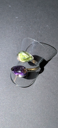 Adjustable Ring With Moldavites and Amethysts #16