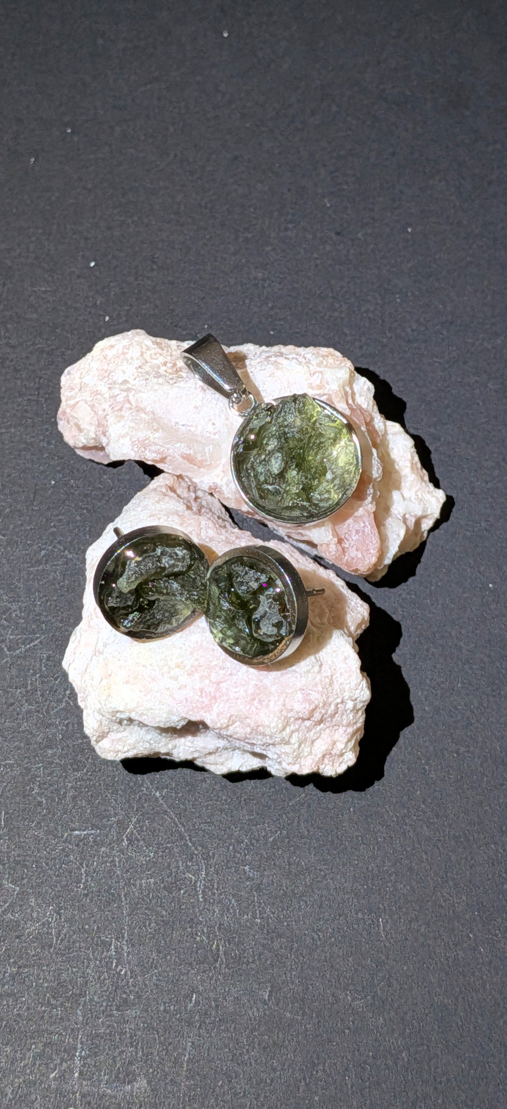 Pendant And Ear-Rings Set With Moldavites #19