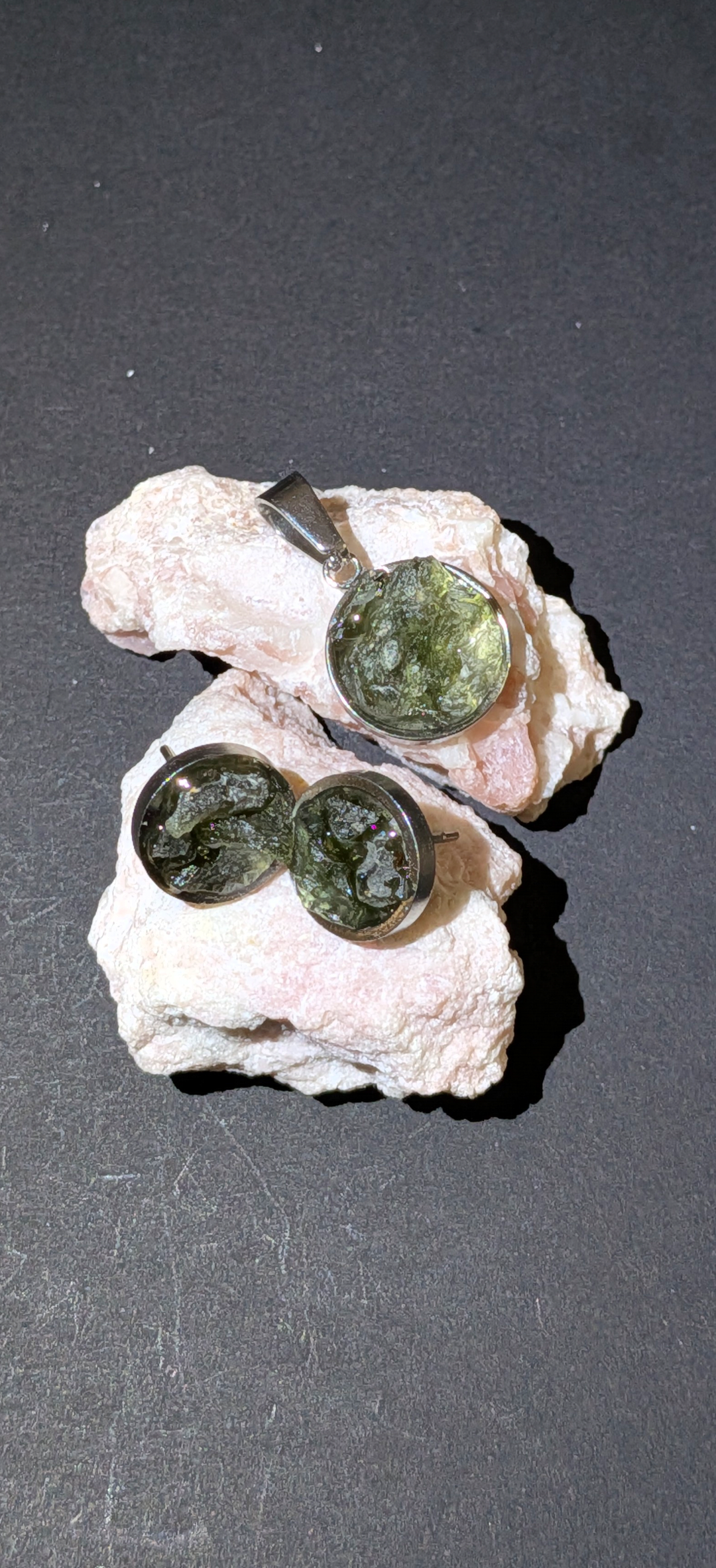 Pendant And Ear-Rings Set With Moldavites #19