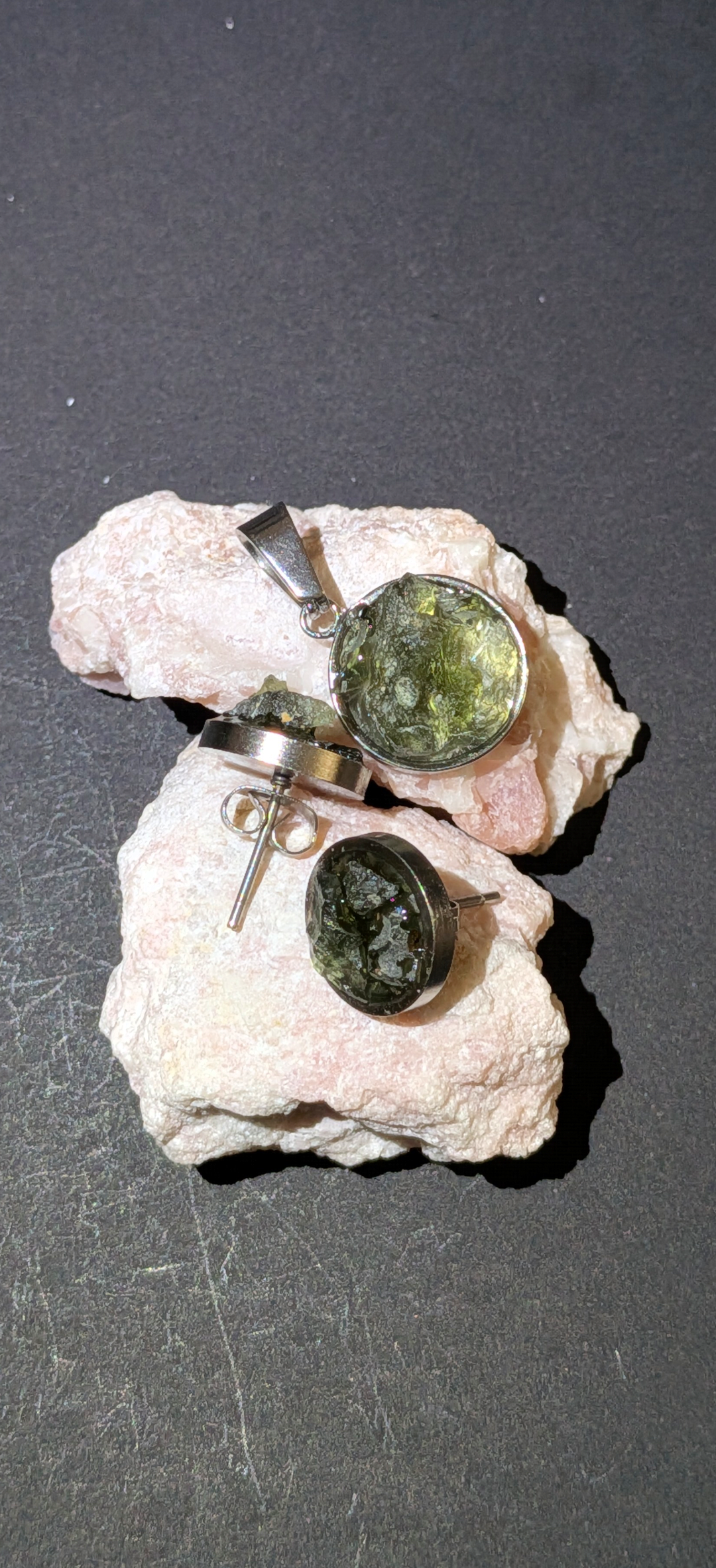 Pendant And Ear-Rings Set With Moldavites #19