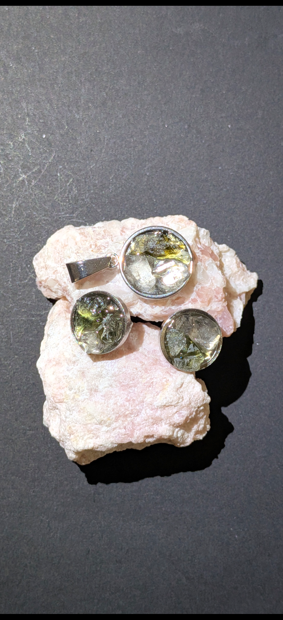 Pendant And Ear-Rings Set With Moldavites And Herkimer Diamonds #20