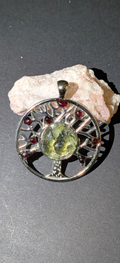 Tree Of Life Pendant With Moldavites And Bohemian Garnets #23