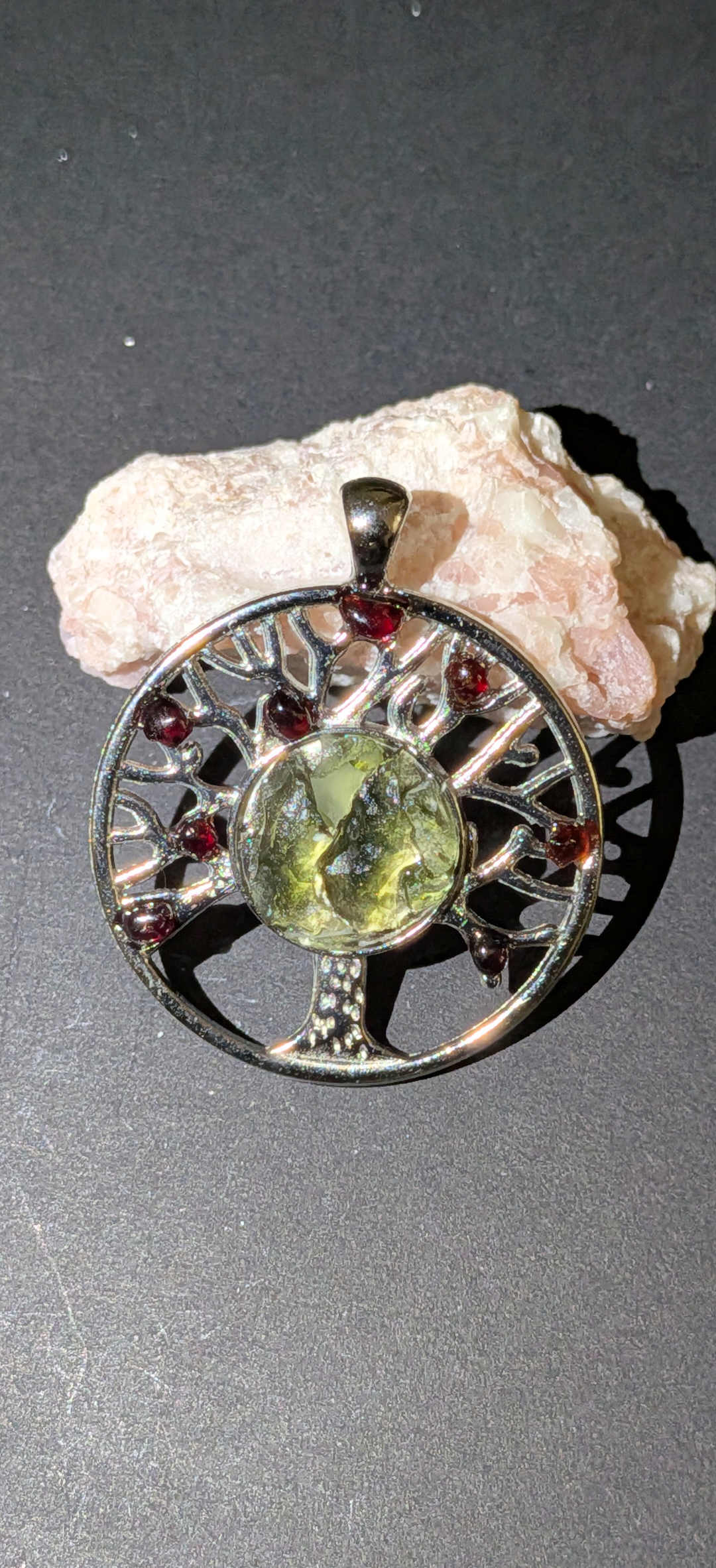 Tree Of Life Pendant With Moldavites And Bohemian Garnets #23