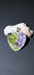 Heart Shaped Pendant With Moldavites And Amethysts #24